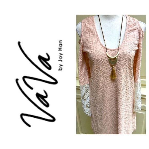 Vava x Joy Han Crochet Lace Sleeve Midi Sheath Dress Apricot Sexy Cutouts - Picture 5 of 14